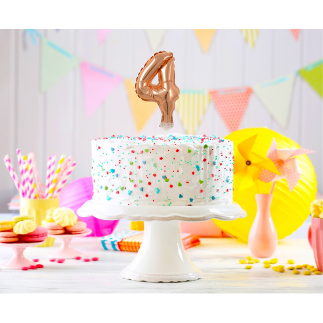 Balon on palčki številka 4, pink zlata barva, 13cm