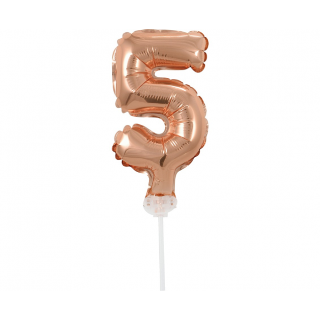 Balon on palčki številka 5, pink zlata barva, 13cm
