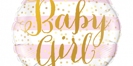Balon folija - Baby girl, pikice, roza barva
