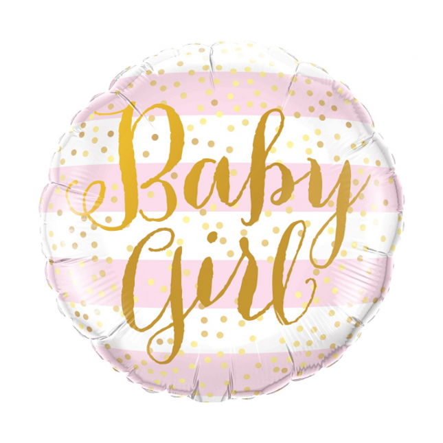 Balon folija - Baby girl, pikice, roza barva