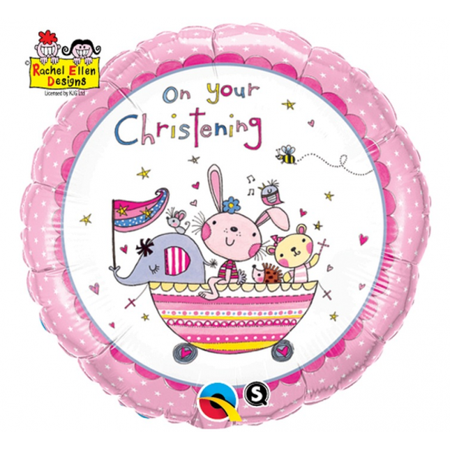 Balon folija - On your Christening, roza barva