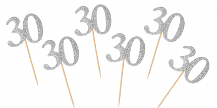 Zobotrebčki za 30. rojstni dan, srebrna barva, 6kom