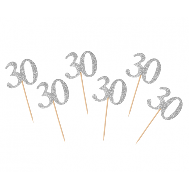 Zobotrebčki za 30. rojstni dan, srebrna barva, 6kom