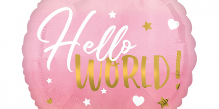 Balon folija -Hello world, roza barva