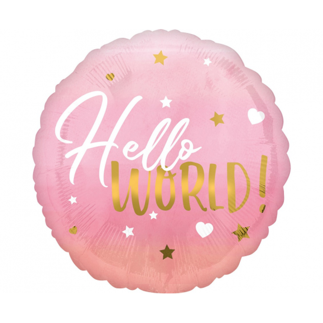 Balon folija -Hello world, roza barva