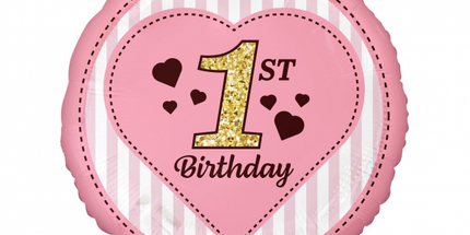 Balon folija - 1st Birthday, roza barva