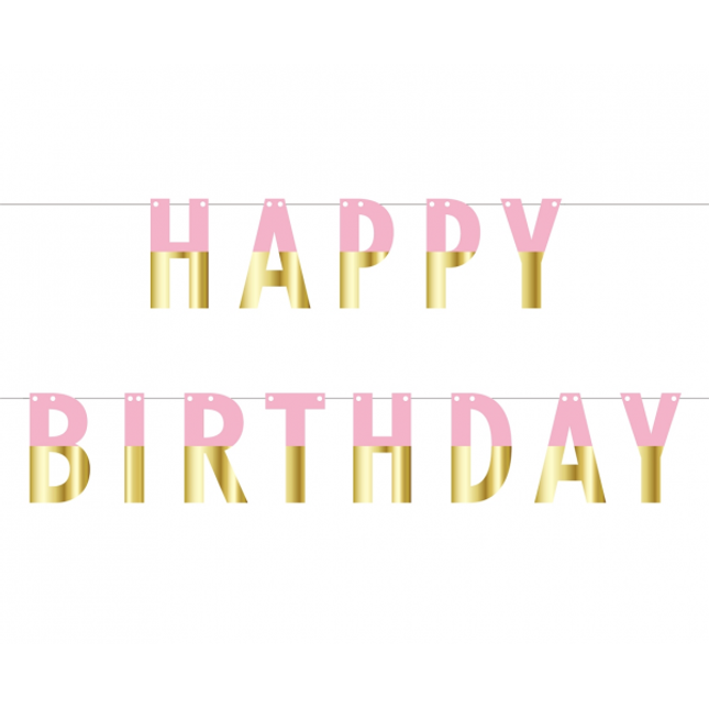 Viseč napis - Happy birthday, roza barva
