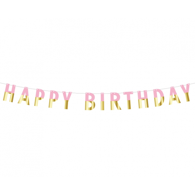 Viseč napis - Happy birthday, roza barva