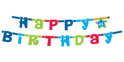 Viseč napis Happy Birthday, modra, 180cm