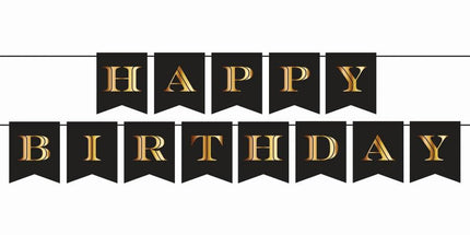 Hängende Girlande Happy Birthday Schwarz-Gold für Party Deko