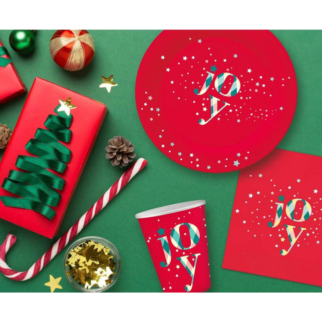 Pappteller Joy – Rot, 18 cm, 6 Stück Weihnachtsdeko
