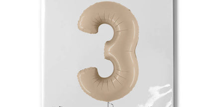 Folienballon Zahl 3 – Beige, 102 cm, Partydeko Geburtstagsballon