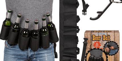 Biergürtel mit Flaschenöffner, Schwarz – 6 Flaschen, 124 cm
