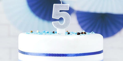 Geburtstagskerze Zahl 5, silber glitzer, 7 cm