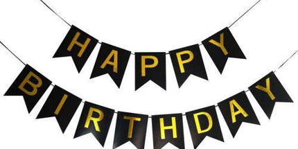 Viseč napis Happy Birthday, črno zlat, z bleščicami 250cm