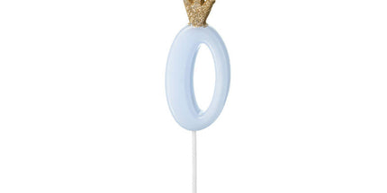 Geburtstagskerze Zahl 0 mit Krone, blau, festliche Deko 9,5 cm