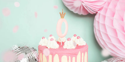 Geburtstagskerze Zahl 0 mit Krone rosa 9,5 cm für Party