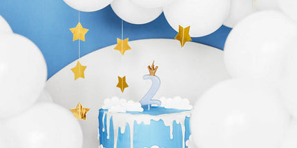 Geburtstagskerze Zahl 2 mit Krone, Blau – 9,5 cm Dekokerze