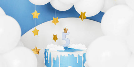Geburtstagskerze Zahl 5 mit Krone blau 9,5 cm für Party