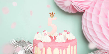 Geburtstagskerze Zahl 5 mit Krone, Rosa – 9,5 cm Dekokerze