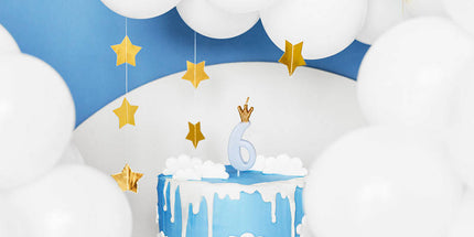 Geburtstagskerze Zahl 6 mit Krone blau 9,5 cm für Party