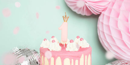 Geburtstagskerze Nr. 1 mit Krone – Rosa, 9,5 cm
