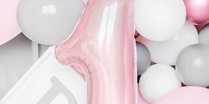 Folienballon Zahl 1 mit Krone, Rosa – 90 cm, Partydeko