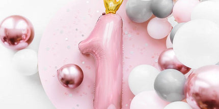 Folienballon Zahl 1 mit Krone, Rosa – 90 cm, Partydeko