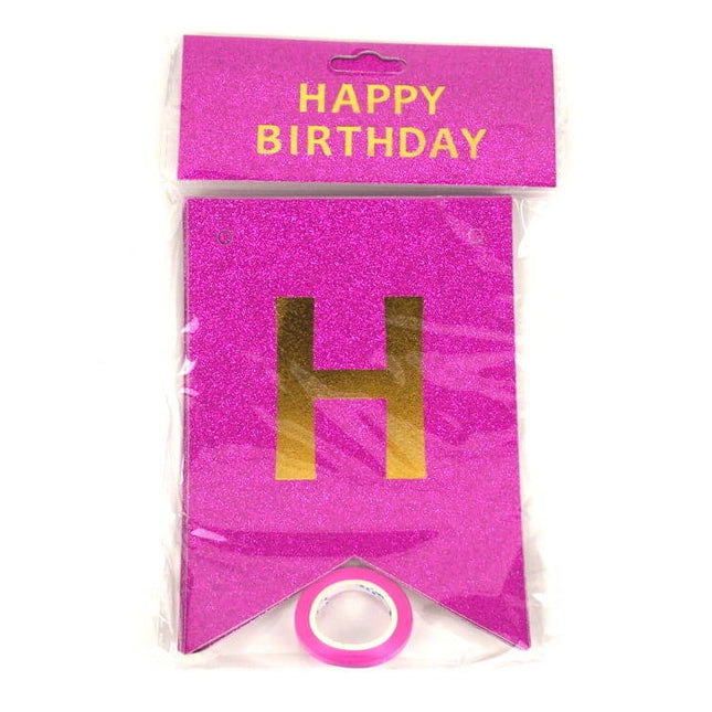 Hängender Schriftzug „Happy Birthday“ – 250 cm, Fuchsia