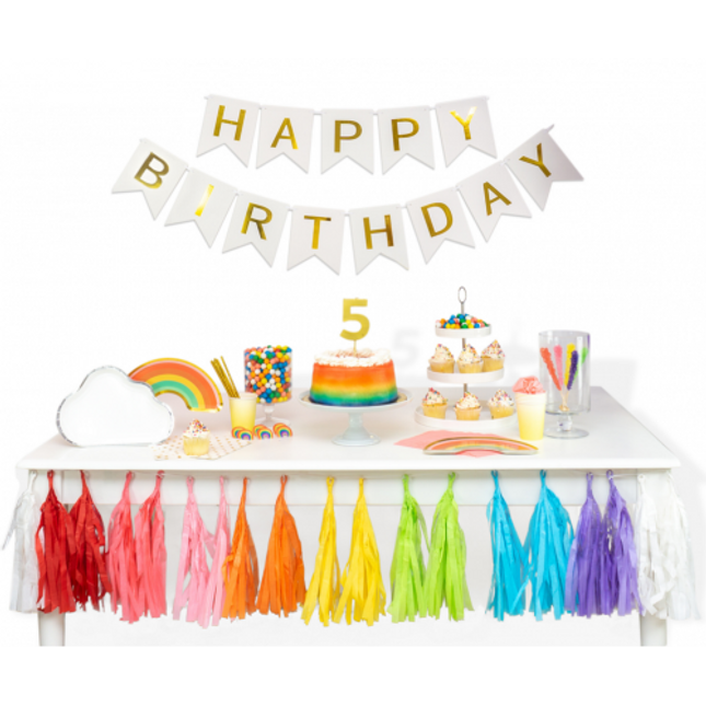 Viseč napis Happy Birthday, bela zlata barva, 190cm