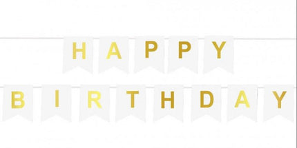 Viseč napis Happy Birthday, bela zlata barva, 190cm