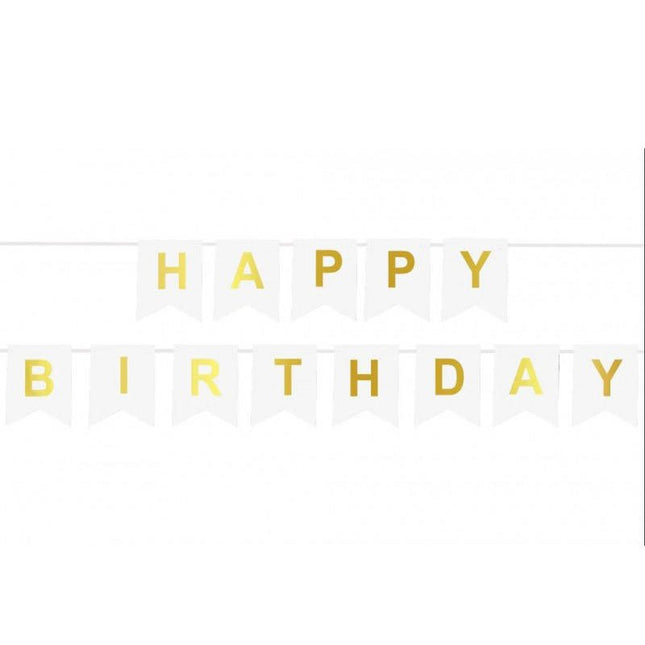 Viseč napis Happy Birthday, bela zlata barva, 190cm