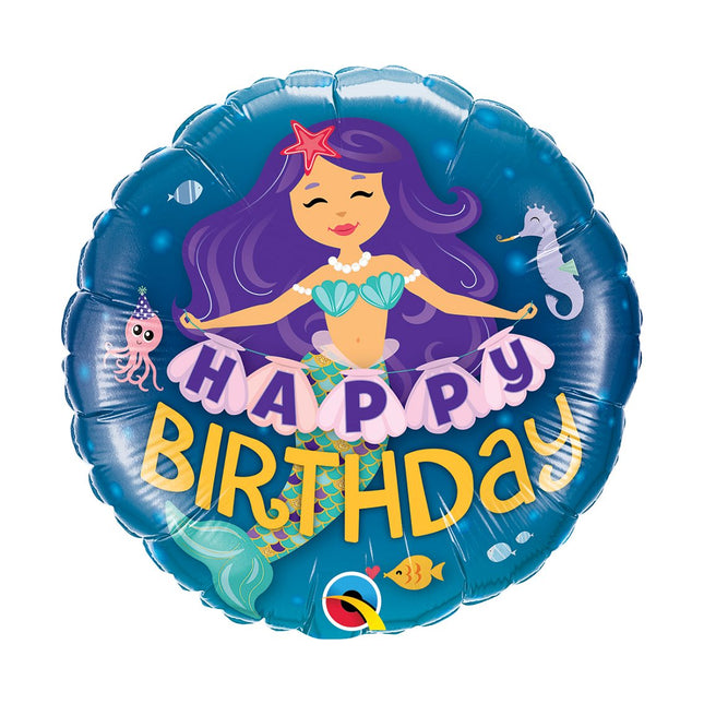 Balon folija za rojstni dan morska deklica "Happy Birthday", 45cm