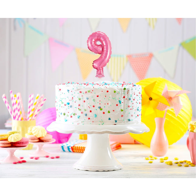 Balon na palčki za rojstni dan Številka 9, roza barva, 13cm - mojbalon