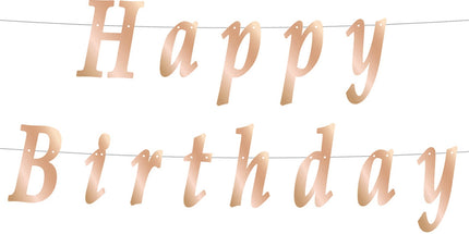 Viseč napis Happy Birthday, metalik roza zlata barva, 11 x 200cm