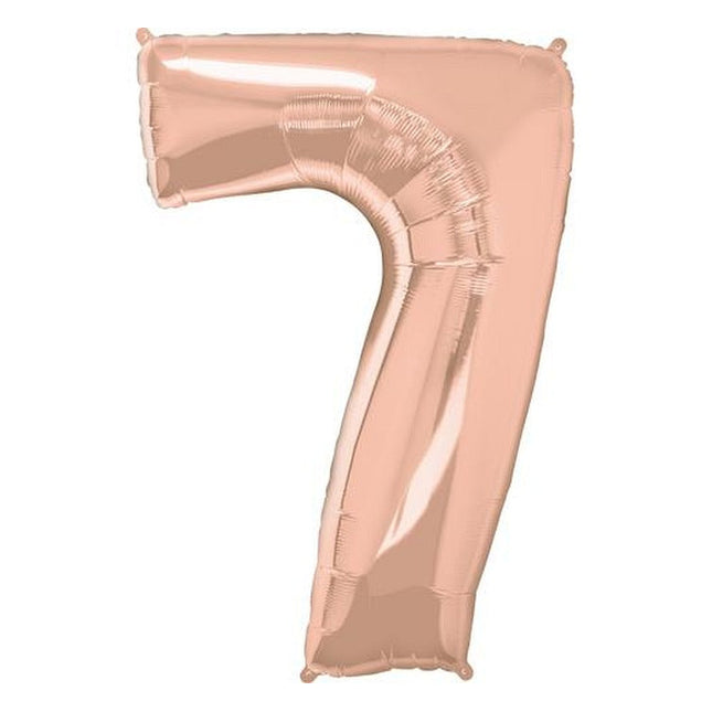 Balon številka 7, zlato rožnata barva, 86cm - mojbalon