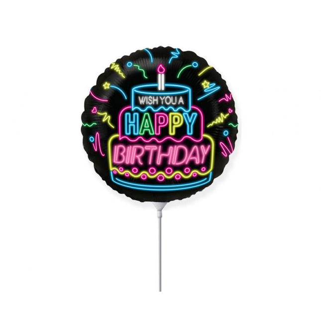 Balon folija - Happy Birthday neon, 35cm