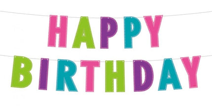 Viseč napis z bleščicami Happy Birthday, barven - 200 cm