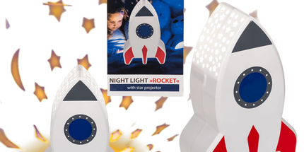 Nachtlicht Rakete mit Sternprojektor, 15 cm, Kinderzimmerdeko