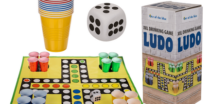Bier-Ludo XXL Spiel 90x90 cm mit 16 Bechern & Würfel