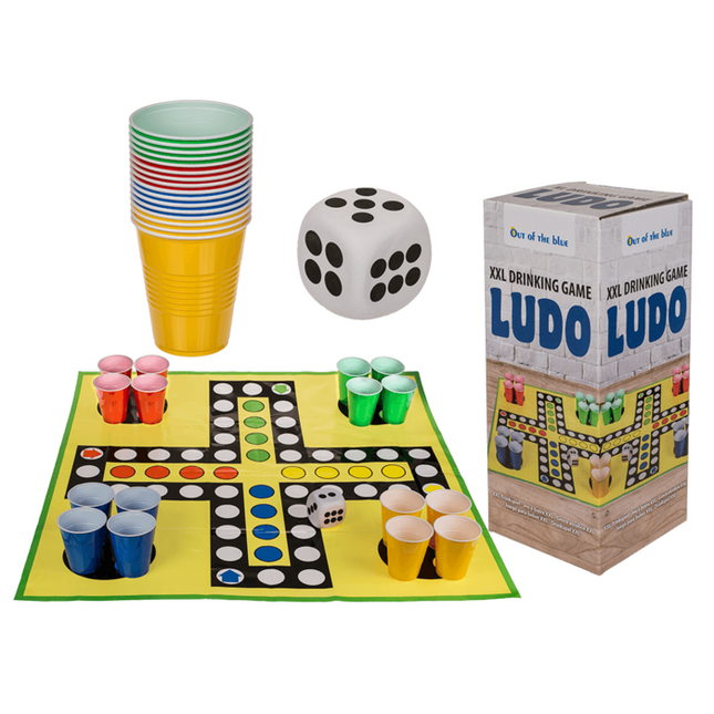 Bier-Ludo XXL Spiel 90x90 cm mit 16 Bechern & Würfel