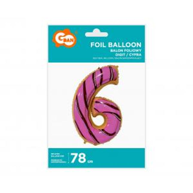 Balon folija - številka 6, piškotek / Cookie, 78cm
