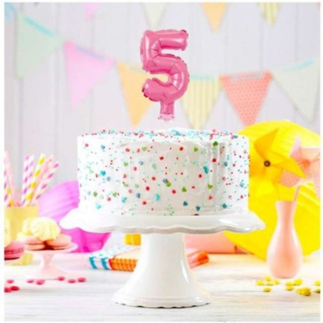 Balon on the palčki za rojstni in Številka 5 pink, 13cm