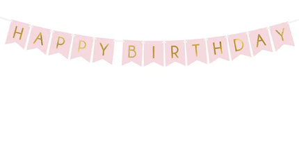 Viseč napis Happy Birthday, roza zlata barva, 15 x 175cm